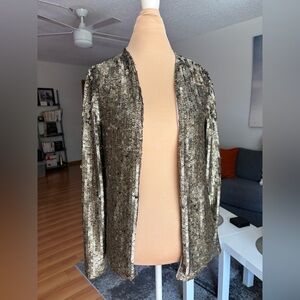 Zara Metallic Sequin Open-Front Blazer in Gold